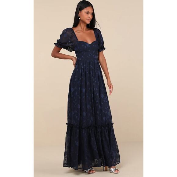 Lulus Navy Sweetness floral Burnout Phenomenal Maxi Dress Size M - Picture 7 of 9